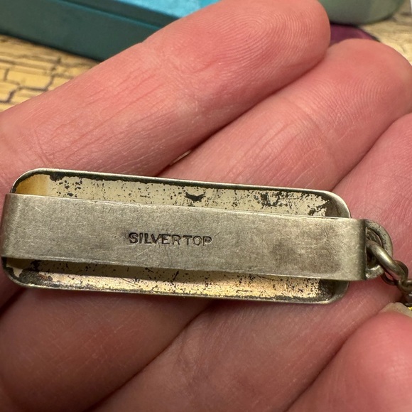 Vintage Etched Silver Top Tie Bar with Chain - Picture 3 of 3
